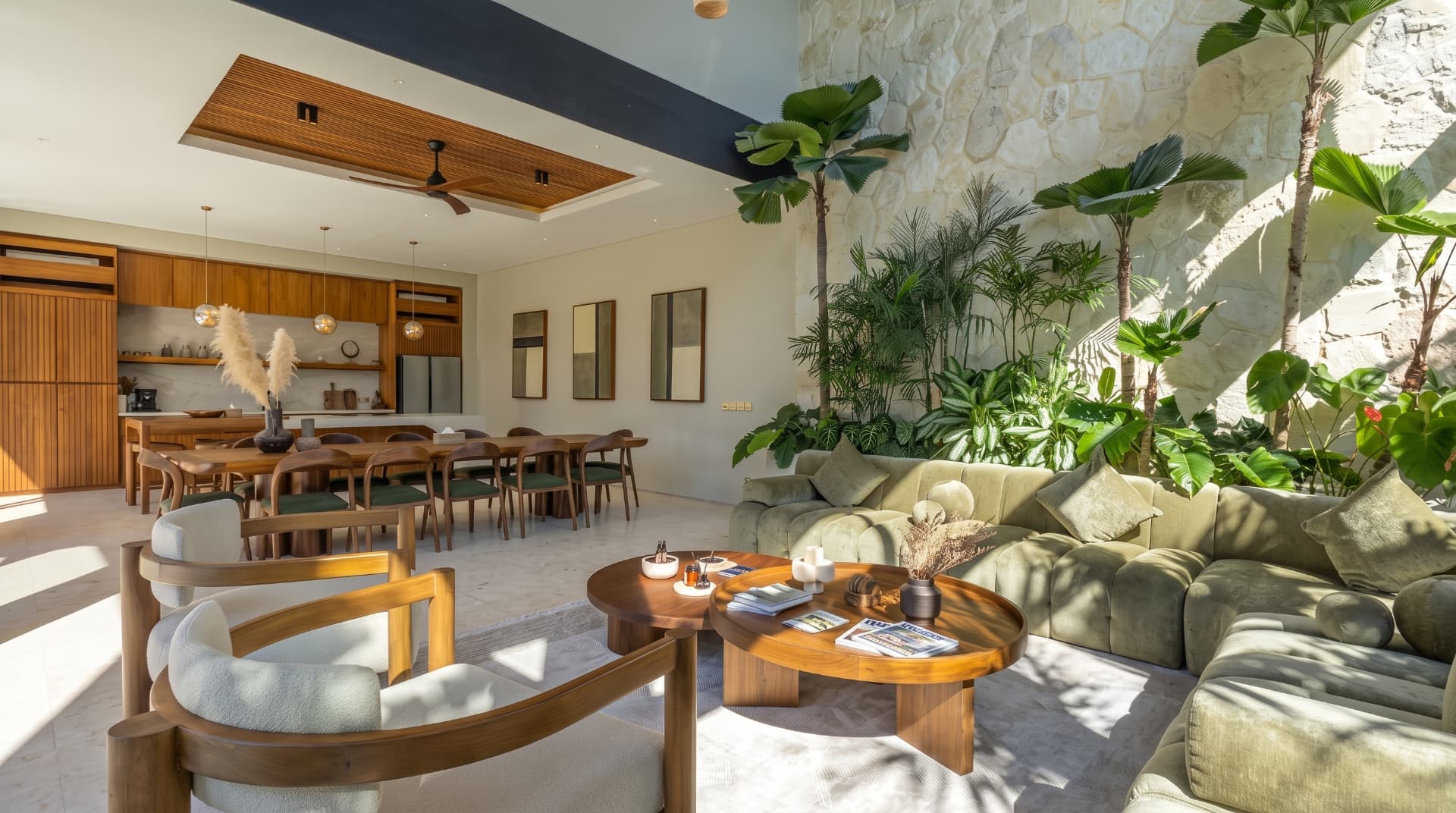 Original listing photograph of the open plan living and dining area